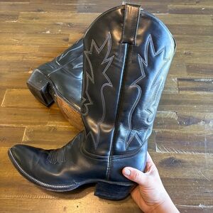 Cowtown Western Leather Boots Vintage 10D Blue Stitching Mexico Cowboy Pointed